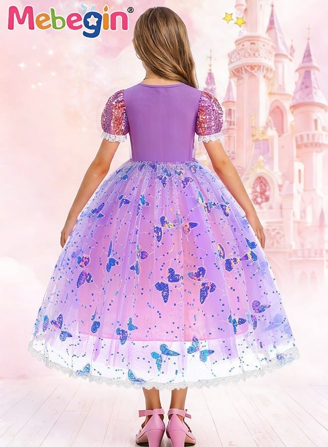 MEBEGIN Deluxe Princess Costume Set with 7PCS Accessaries, Fancy Elegant Frock, Light-up Fairy Dress with Butterfly Pattern, Suitable for Party, Birthday, Funfair, Stage Performance, Cosplay and Any Other Special Occasions - Image 3